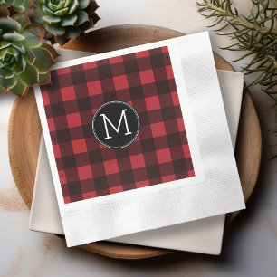 Serviette Jetable Monogramme de Motif de plongée Rustic Red & Black