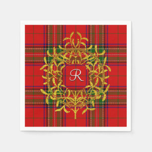 Serviette Jetable Monogramme de plaid de Stewart de gui d'or