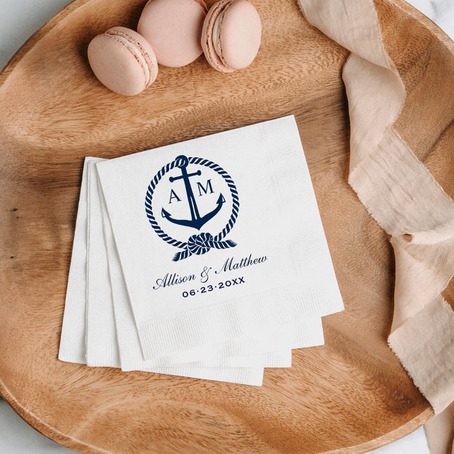 Serviette Jetable Monogramme du Mariage d'Ancre bleu marine (Créateur téléchargé)