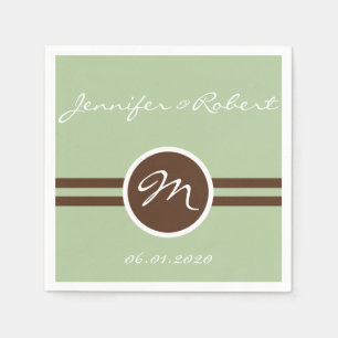 Serviette Jetable Monogramme en Sage Green et Napkin Brown