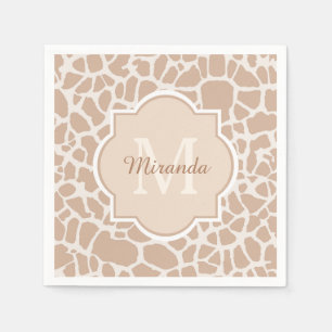 Serviette Jetable Monogramme et nom brun clair chics d'impression de