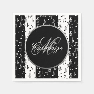 Serviette Jetable Monogramme Grandes bandes musicales noires et blan