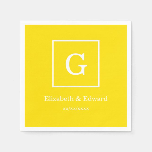 Serviette Jetable Monogramme initial encadré jaune blanc (Devant)