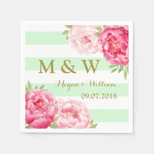 Serviette Jetable Monogramme Mariage d'aquarelle rose (Devant)