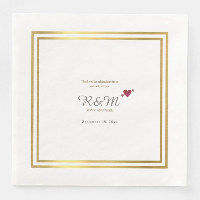 Serviette Jetable monogramme mariage sur le dîner blanc (Devant)