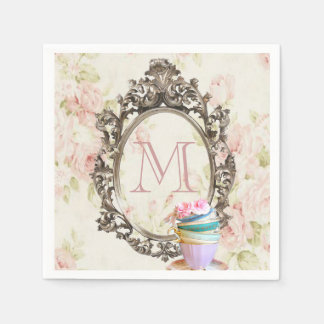 Serviette Jetable monogramme moderne élégant fleuri vintage