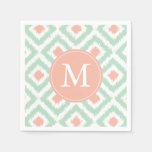 Serviette Jetable Monogramme Monnaie et corail Motif Ikat