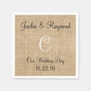 Serviette Jetable Monogramme Noms Date Russe Burlap Monogramme