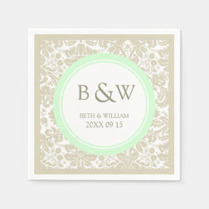 Serviette Jetable Monogramme personnalisé Mariage Napkin beige Mint 