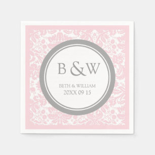 Serviette Jetable Monogramme personnalisé Mariage Napkin rose gris D