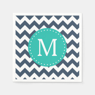 Serviette Jetable Monogramme personnalisé Marine bleu et vert Turquo