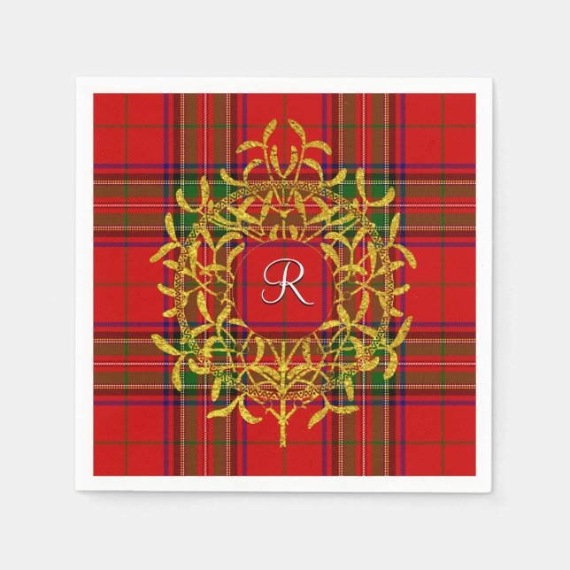 Serviette Jetable Monogramme plaqué Gold Mistletoe Stewart (Devant)