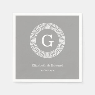 Serviette Jetable Monogramme principal grec blanc gris-foncé