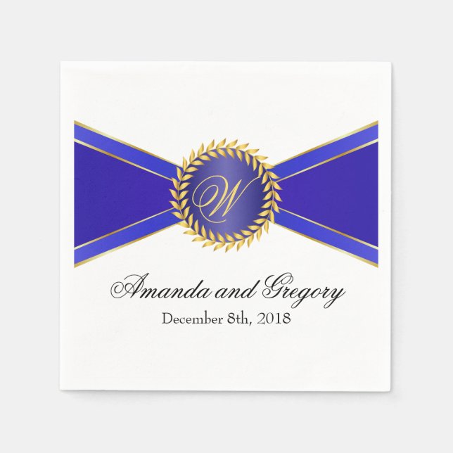 Serviette Jetable Monogramme Royal Blue Elegance (Devant)