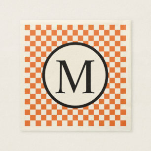 Serviette Jetable Monogramme simple avec le damier orange