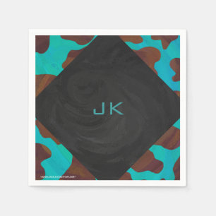 Serviette Jetable Monogramme Vache Imprimer Brown et Turquoise