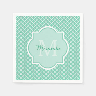 Serviette Jetable Monogramme vert en bon état élégant de Quatrefo