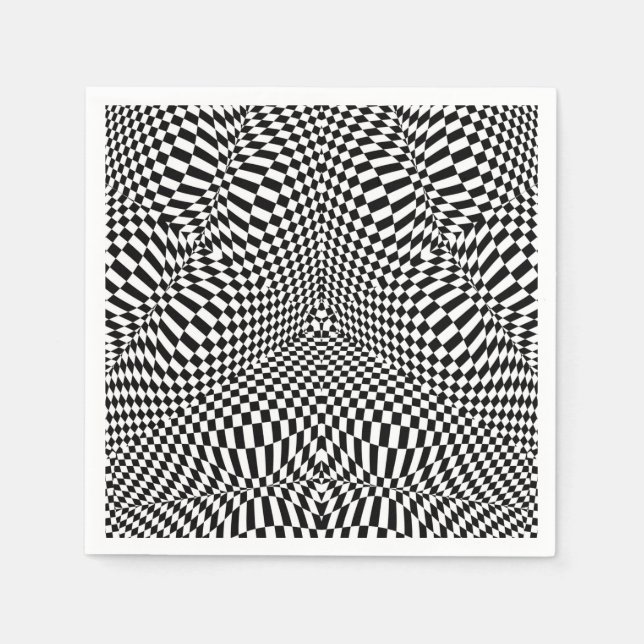 Serviette Jetable motif Abstrait en noir et blanc à damiers (Devant)