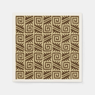 Serviette Jetable Motif Aztec Ikat - Brun foncé et beige