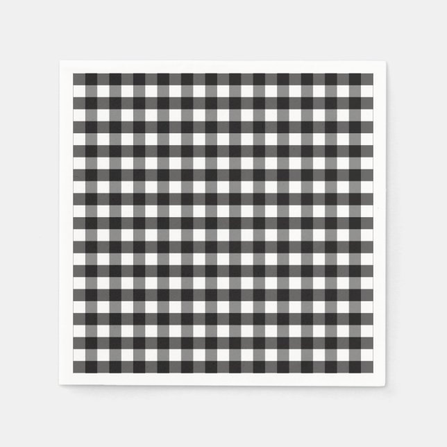 Serviette Jetable Motif chèque En vichy noir blanc (Devant)