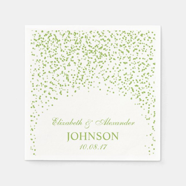 Serviette Jetable Motif Confetti de Mariage vert citron et blanc (Devant)