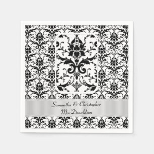 Serviette Jetable Motif damassé mariage noir et blanc