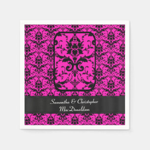 Serviette Jetable Motif damassé rose noir et fuchsia