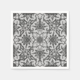Serviette Jetable Motif de Chinois de Nouveau d'art - gris argenté