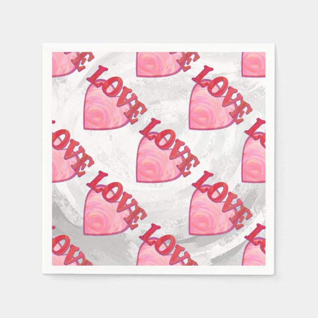 Serviette Jetable Motif de coeur d'amour rose (Devant)