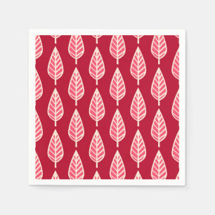Serviette Jetable Motif de feuille de hêtre - Rouge rubis et crème