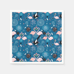 Serviette Jetable Motif de flamants roses à fleurs mignonnes