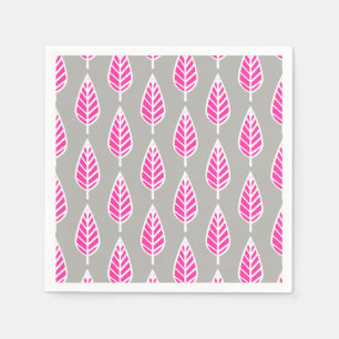 Serviette Jetable Motif en feuille de hêtre - Fuchsia rose et argent