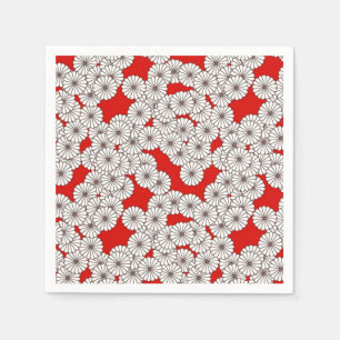 Serviette Jetable Motif floral Art Déco - blanc sur rouge