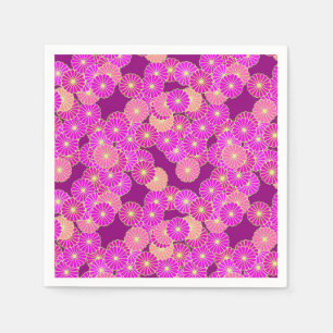 Serviette Jetable Motif floral Art Déco - nuances de violet, corail
