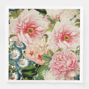 Serviette Jetable Motif floral de printemps de pivoine rétro