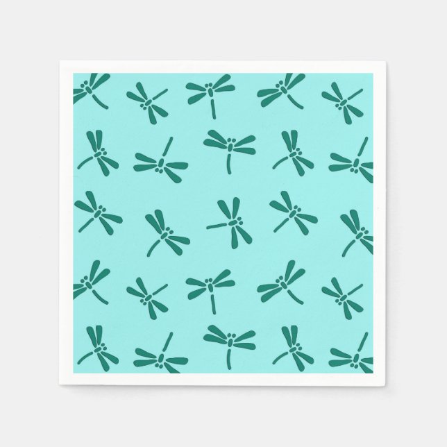 Serviette Jetable Motif japonais de libellules, Turquoise et Aqua (Devant)