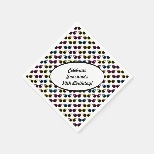 Serviette Jetable Motif Lunettes de soleil de chat rétro (Coin)