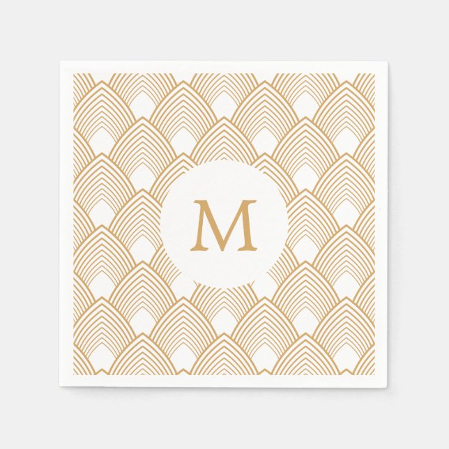 Serviette Jetable Motif Monogram Gold et White Art Déco (Devant)