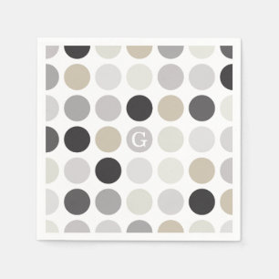 Serviette Jetable Motif monogramme moderne à pois noirs et blancs