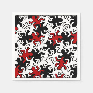 Serviette Jetable Motif Mosaic Geckos - rouge noir blanc