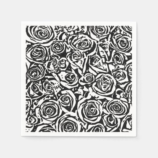 Serviette Jetable Motif Rose Abstrait moderne, noir et blanc (Devant)
