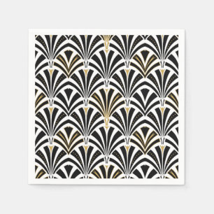 Serviette Jetable Motif ventilateur Art déco - noir et blanc