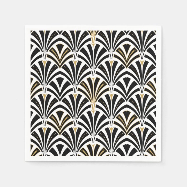 Serviette Jetable Motif ventilateur Art déco - noir et blanc (Devant)