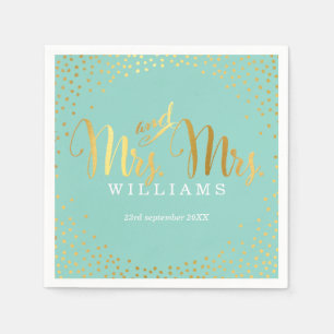 Serviette Jetable MRS & MRS STYLISH MARIAGE TABLE confetti or menthe
