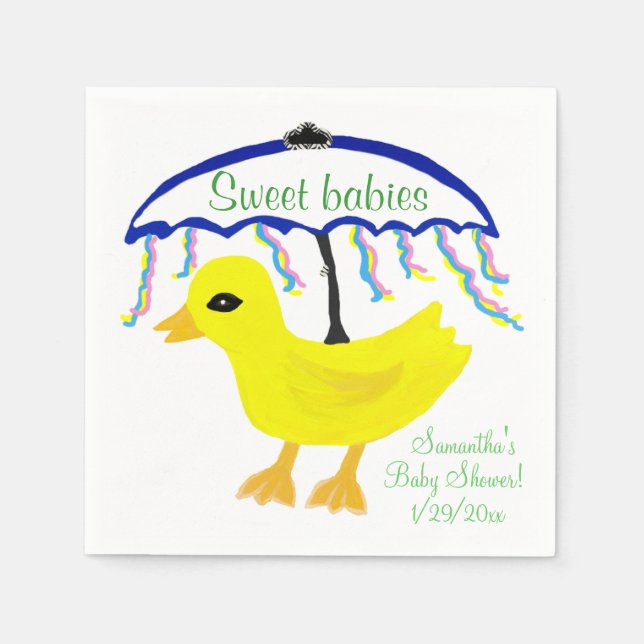 Serviette Jetable Multiples mignon Baby shower Jaune Canard Paraplui (Devant)