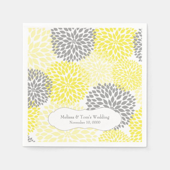 Serviette Jetable Mums gris jaune / votre propre libellé (Devant)