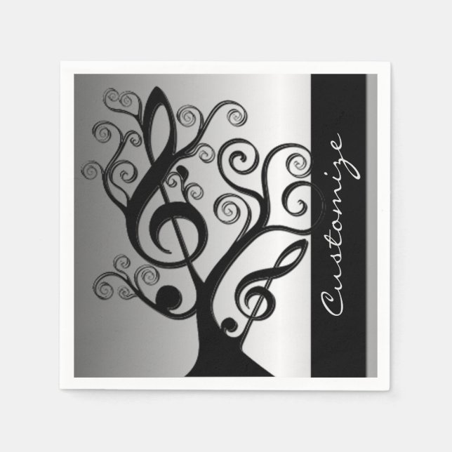 Serviette Jetable Musique noire et argent Arbre Clé Arbre Napkins (Devant)