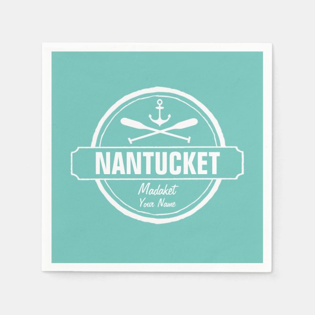Serviette Jetable Nantucket, MA nom personnalisé, ancre nautique (Devant)
