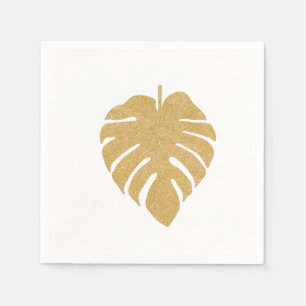 Serviette Jetable Napkin feuille or Tropical Monstera