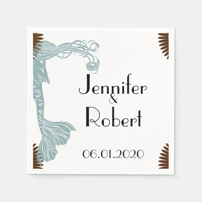 Serviette Jetable Napkin Mariage Art Déco Brown et Turquoise (Devant)